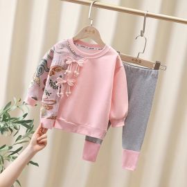 سويت شيرت وبنطال رياضي بأكمام طويلة بتصميم رياضي / قطعتين 