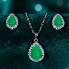 طقم نسائي من الزركون باللون الأخضر الفاخر للنساء