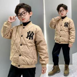 جاكيت مبطن للأولاد أنيق بخامة شتوية، جاكيت بيسبول عصري بشعار نيويورك للأطفال