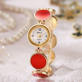 ساعة كوارتز بتصميم سوار فولاذي عصري للنساء