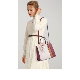 حقيبة مخططة سميكة وبسعة كبيرة من الجلد المتين للسيدات 