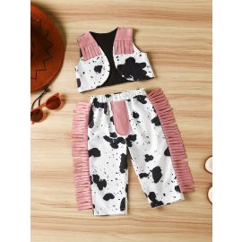 طقم أطفال مكون من قطعتين، صدرية وسروال، مزين بشرابات