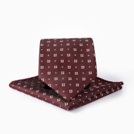 ربطة عنق مع منديل جيب من قماش البوليستر المنقوش بتصميم عصري راقٍ للرجال