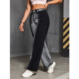 بنطلون جينز بقصة مستقيمة من قماش الدنيم المغسول للنساء 