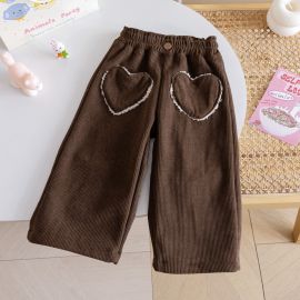 بنطلون بناتي قطني بجيوب على شكل قلب