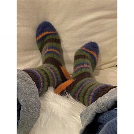 جوارب نسائية مخططة مزدوجة من فرو المنك، جوارب أرضية دافئة 3 ازواج