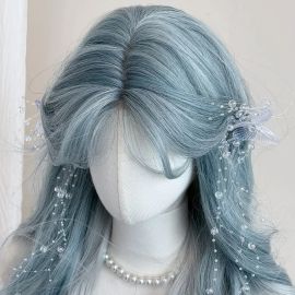  شعر مستعار من الألياف الناعمة طويل متدرج باللون الأزرق النعناعي