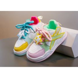 حذاء رياضي بناتي بخيوط أمامية ملونة بألوان الحلوى 