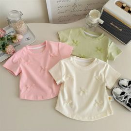 بلوزه بناتي ذات رقبة دائرية وأكمام قصيرة من القطن 