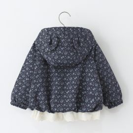  معطف بناتي  بغطاء رأس مزين بالزهور