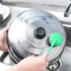 فرشاة تنظيف المطبخ المصنوعة من الصوف الفولاذي بمقبض بلاستيكي مقاوم