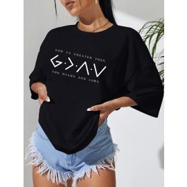 تيشيرت صيفي بقماش بوليستر وسباندكس بخامة مرنة وتصميم عصري مريح للنساء