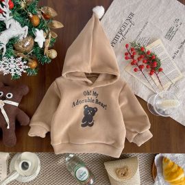 بلوفر ذات غطاء المزدوج من الصوف بنمط كارتوني 