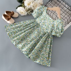 فستان قصير بناتي مزين بالزهور