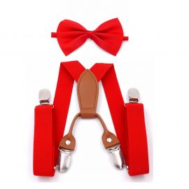 حزام قماشي مرن بأربعة مشابك وربطة عنق للأطفال