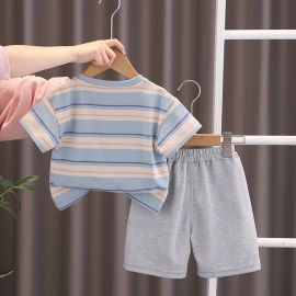 طقم صيفي قطني قصير مخطط  للأولاد