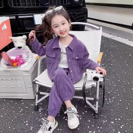 بدلة كاجوال من قماش مخملي من قطعتين للفتيات 