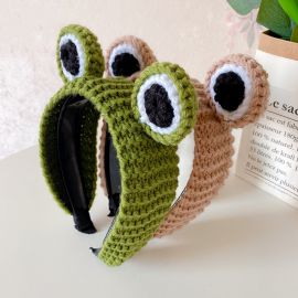 طوق من الصوف المحبوك بنمط رأس ضفدع كرتوني للفتيات 