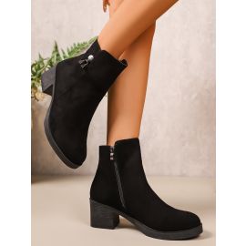 حذاء نسائي مرفوع بكعب سميك وسحاب جانبي