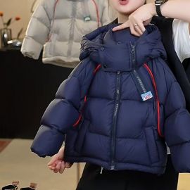 معطف شتوي سحاب أمامي وجيوب جانبية سميك بقبعة رأس للأطفال