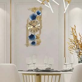 ساعة حائط عصرية فاخرة بديكور أوراق شجر زرقاء