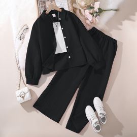 بدلة بناتي ذات قميص بأكمام طويلة وبنطلون واسع الساق