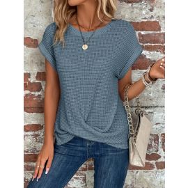 تيشيرت نسائي بلون موحد برقبة دائرية