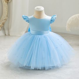 فستان مكشكش منفوش مزين بفيونكة خلفية للفتيات الرضع 