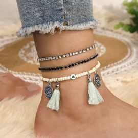إكسسوارات قدم جديدة بتصميم عتيق سوار كاحل مرن مكون من 3 قطع