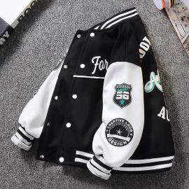 جاكيت كاجوال للأولاد للشتاء بتصميم أوروبي، جاكيت أطفال نمط بيسبول باسلوب شبابي