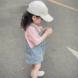 أفرول جينز صيفي بشورت قصير وبدون أكمام للفتيات الرضع 