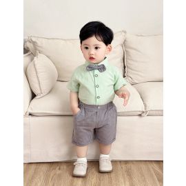 بدلة ولادي رسمية وعصرية باكمام قصيرة وبنطال شورت من ثلاث قطع