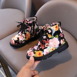 حذاء بناتي لامع بطباعة الزهور