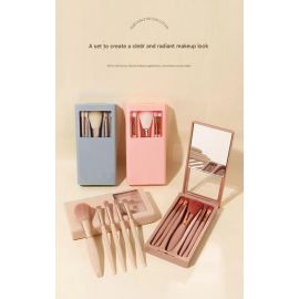 مجموعة فرشاة مكياج من 5 قطع مع مرآة