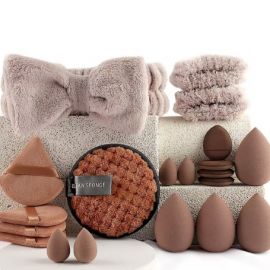 حقيبة مع طقم متكامل يحتوي على فرش احترافية وإسفنجات متعددة الأحجام مع ربطة شعر ناعمة / 30 قطعة