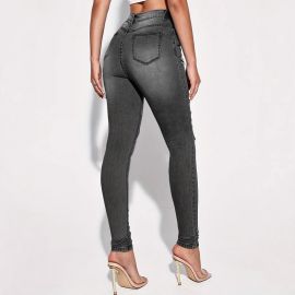 بنطلون جينز نسائي ضيق ممزق