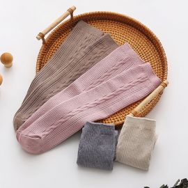 جوارب طويلة سادة اللون من القطن الخالص للفتيات الرضع / زوجين