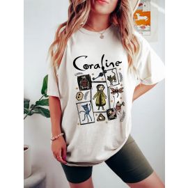 تيشيرت منقوش بقصة أنيقة وقماش بوليستر وسباندكس ناعم وخفيف للنساء