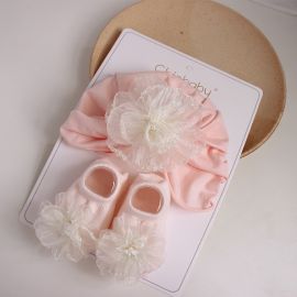 قبعة وجوارب بتصميم زهور لحديثي الولادة للفتيات