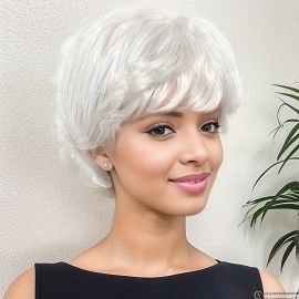 شعر مستعار أبيض قصير فاخر بتصميم واقعي يشبه الشعر الحقيقي 