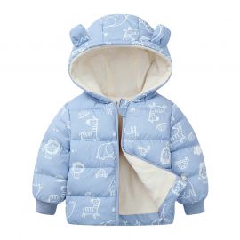 جاكت منقوش وبقبعة رأس سميك للأطفال 