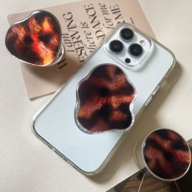 حامل هاتف هوائي شفاف باللون البني المتدرج بنمط نمري/ قطعتين 