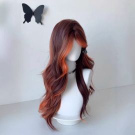 باروكة شعر متوسط الطول ناعم ملون مع غرة وأطراف بنية 