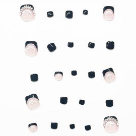 اظافر صناعية بشكلةزهرة فرنسية سوداء أنيقة وبسيطة - 24 قطعة