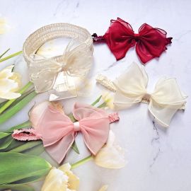 عصابات الرأس وربطات الشعر بشكل فيونكة للفتيات المواليد / قطعتين