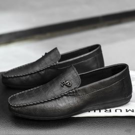 حذاء رجالي بدون كعب جلد أسود