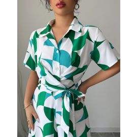جمبسوت نسائي بأكمام قصيرة وواسعة مطبوع عليه زهور
