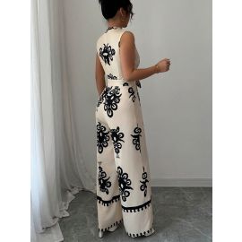 جمبسوت نسائي واسع الساق بدون اكمام بتصميم عصري