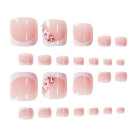 ملصقات أظافر قدم على شكل زهرة وردية رائعة صيفية - 24 قطعة