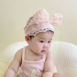 ربطة رأس دانتيل بفيونكة كبيرة انيقة للرضع / قطعتين